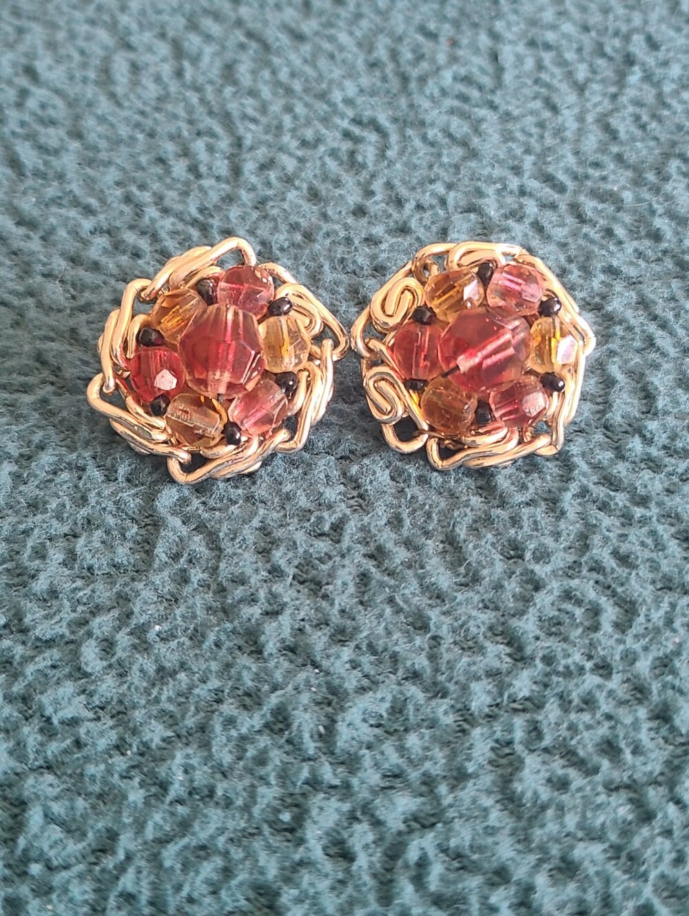 Made In Western Germany Vintage Silver-Tone Glass Bead Cluster Clip On Earrings